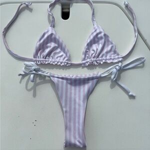 Handmade Striped Pink and White Bikini Set